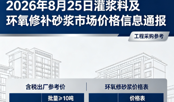 姜堰2026年8月25日灌浆料及环氧修补砂浆市场价格信息通报